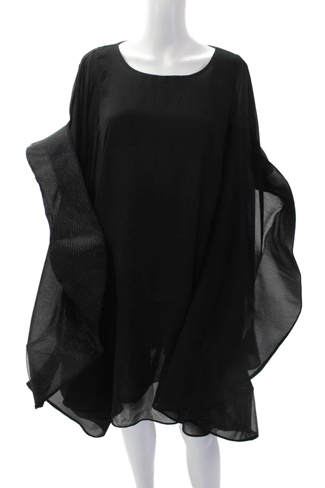 Vestido negro manga murciélago estructurado largo en capas transparente FT Inc para mujer talla 1X Foto 1 de 4