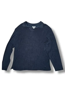 Jaeger Navy V Neck Towelling Cotton Collared Jumper Top Men’s L Casual Smart  - Picture 1 of 13