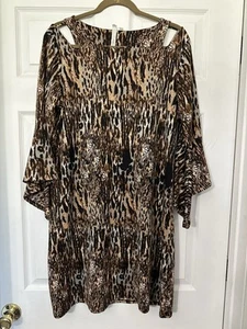 NY Collection leichtes Stretch Etuikleid Leopardenmuster Glockenärmel Gr. L - Bild 1 von 6