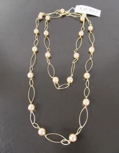 LAUREN Ralph Lauren lange Halskette mit Perlenimitat goldfarben Neu mit Etikett - Bild 1 von 5