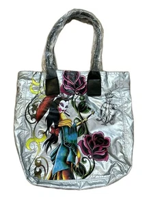 NUEVO 90’s Christian Audigier Vintage Arrugado Plata Gráfico Bolso Geisha - Imagen 1 de 15