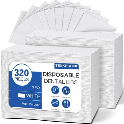 Baberos dentales blancos 320 piezas 3 capas salón tatuajes clínica únicos uso Foto 1 de 4