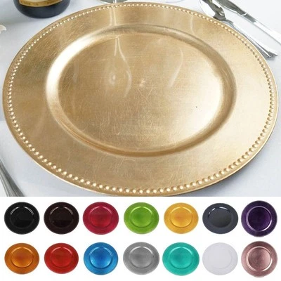 6 pcs 13" Beaded Round CHARGER PLATES Wedding Party Catering Table Decorations - Image 1 of 2