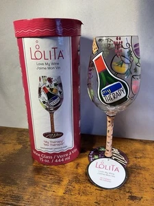 Designs by Lolita “My Therapy” Hand-painted Artisan Wine Glass, 15 oz. - Picture 1 of 7