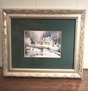 Thomas Kinkade Deer Creek Cottage Small Framed Print 12.25 X 10.25 Matted - Picture 1 of 8