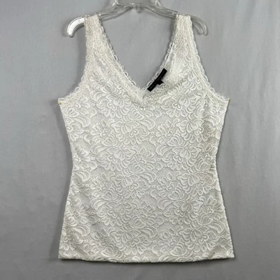 Camiseta sin mangas White House Black Market para mujer mediana blanca de encaje cami concha sin mangas Foto 1 de 4
