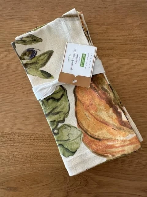 New RARE Pottery Barn Painted Pumpkin Set of 4 Napkins FALL AUTUMN THANKSGIVING - Image 1 of 1