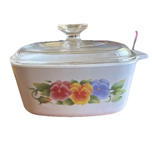 Vintage CorningWare Summer Blush Pansy Casserole Dish A-1.5L w/ Lid - Picture 1 of 7