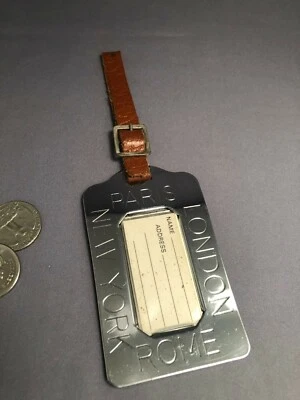 Vintage Luggage Name Tag Belting Leather With chrome . Made in England.  - Image 1 of 4