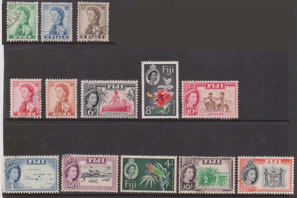 (F264-38) 1959 Fiji set of 13stamps QEII 1/2d to 1Pound (AM)  (DG71) - Image 1 of 1
