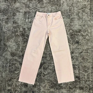 Zara Women’s Size 6 US High Rise Light Pink Straight Leg Denim Jeans Frayed Cuff - Picture 1 of 13