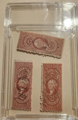 Washington US Scott R44c Used 25c red Certificate Revenue Lot of 3 - Image 1 of 2