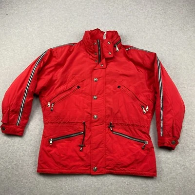 Vintage Fila Italia Ski Jacket Womens 8 Red Parka Full Zip Snap Hooded Lined - Image 1 of 4