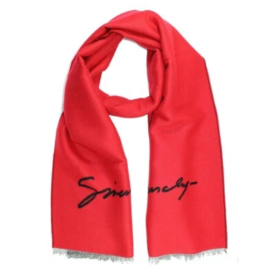 100% Nuevo Givenchy Bufanda Lana Seda Mantón Rojo Logo Genuino 240595 Foto 1 de 3
