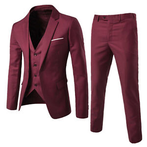 Men's 3 Piece Tuxedo Slim Fit Suit One Button Formal Jacket Vest Pants Outfits