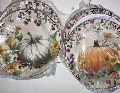 *Pottery Barn Botanical Harvest PUMPKIN DINNER Plates Set /4 Thanksgiving