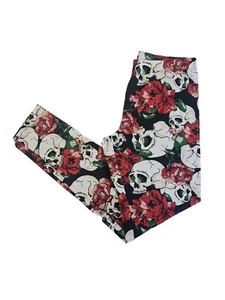 No Boundaries Junior Ankle Leggings Black Skulls Roses Size S (3-5) New - Picture 1 of 3