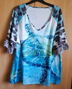 Beautiful Turtle 3/4 Ruffle Sleeve T-Shirt Top Size 20 - Picture 1 of 15