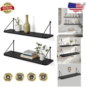 Set of 2 24-Inch Floating Wall Shelves with Triangular Brackets for Safe Storage - Picture 1 of 9