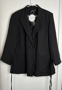 BooHoo Tailored Blazer Jacket size 16 Tie Sleeve Black Long Sleeve No Pocket - Picture 1 of 21