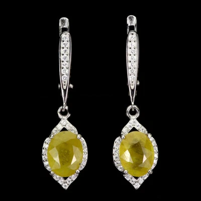 Pendientes de plata de ley 925 ovalados zafiro amarillo 9x7 mm joyas de piedras preciosas naturales Foto 1 de 4