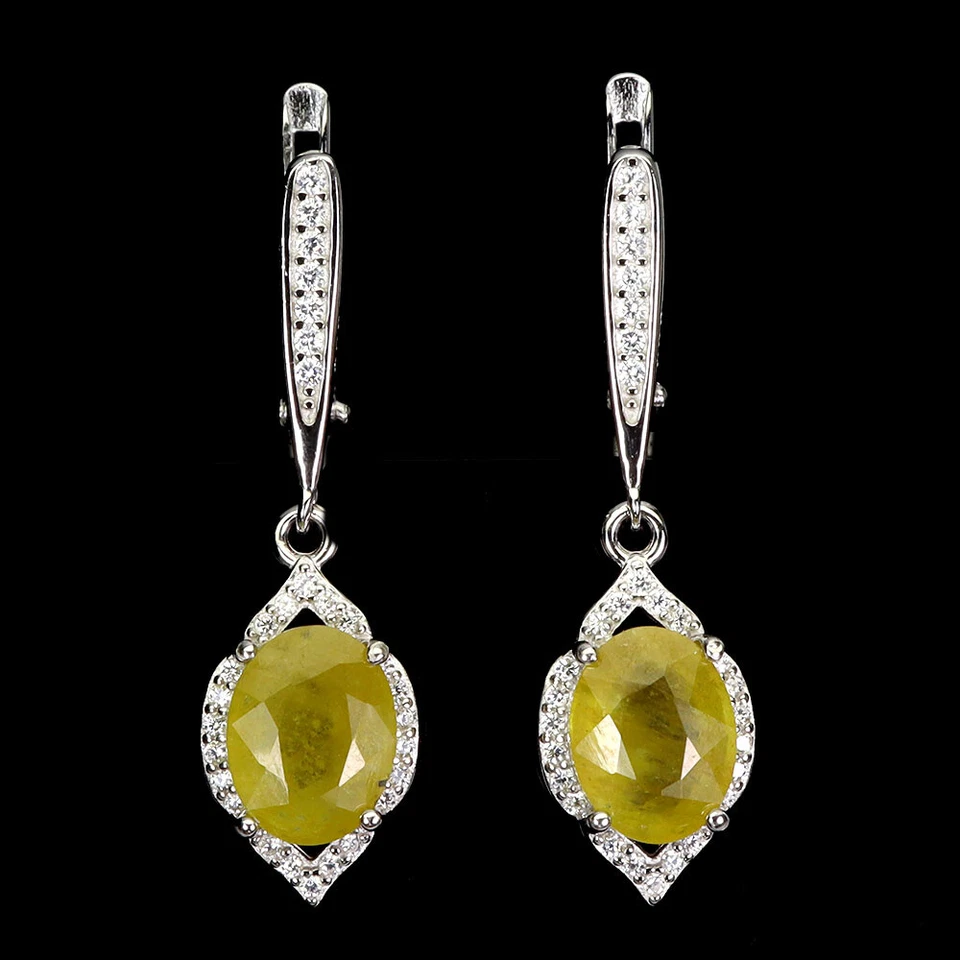 925 Sterling Silver Earrings Oval Yellow Sapphire 9x7mm Natural Gemstone Jewelry - Image 1 of 4
