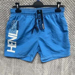 HENLEYS MENS SWIMMING SHORTS SIZE UK SMALL BLUE DRAWSTRING NEW WITH BAG 8 - Picture 1 of 12
