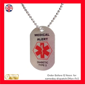 Medical Alert Silver Effect Necklace for Diabetic Type 2 - Picture 1 of 3