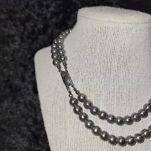 16" inch 7mm faux Grey Pearl Necklace double strand - Picture 1 of 4