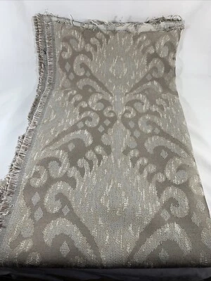 Designer Beige Grey Cream Ikat Upholstery Drapery Fabric- 1 yard, 54" wide - Image 1 of 3