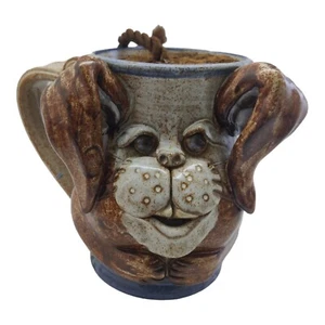 Taza Studio Art Pottery Bunny Rabbit Top Corcho Artista Firmado OOK - Imagen 1 de 10