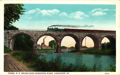 Penna RR Bridge over Conestoga River Lancaster PA White Border Postcard Antique - Image 1 of 2
