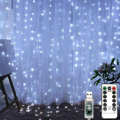 300 LED Curtain Fairy Lights USB String Light With Remote Xmas Party Wedding US - Image 1 of 4