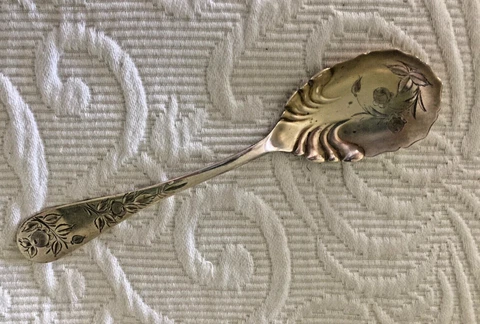 Antique Sterling LUNT (A.F. Towle) JAC ROSE 1889 Sugar Shell Spoon FANCY! Cover