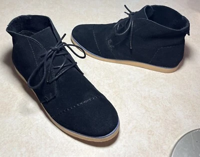 Toms Botín Zapatos Mujer Talla 8 Mateo Bota Tres Ojos Chukka Negro Gamuza Con Cordones Foto 1 de 4