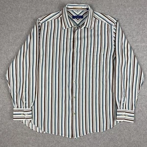 Tommy Bahama 100% Silk Long Sleeve Button-up Shirt Multicolor Striped Mens Large - Picture 1 of 13