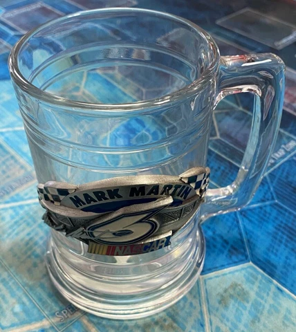 Mark Martin Glass Beer Stein with Handle Racing Cover