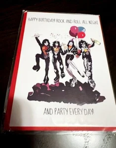 KISS ROCK AND ROLL AND PARTY EVERY DAY CARTOON BIRTHDAY CARD~~5"x7"~BLANK INSIDE - Picture 1 of 1
