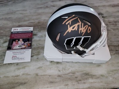 TJ Watt JJ Watt dual signed Speed Wisconsin Black out Mini Helmet JSA COA RARE - Image 1 of 4