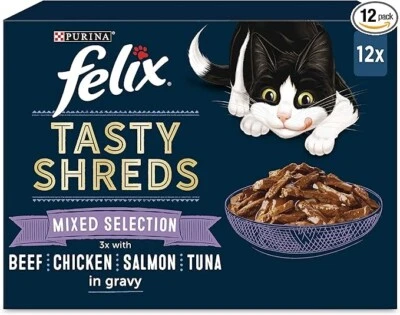 Felix Tasty Shreds gemischte Auswahl in Sauce Nassfutter für Katzen (12er Pack × 80g ) × 4 - Bild 1 von 2
