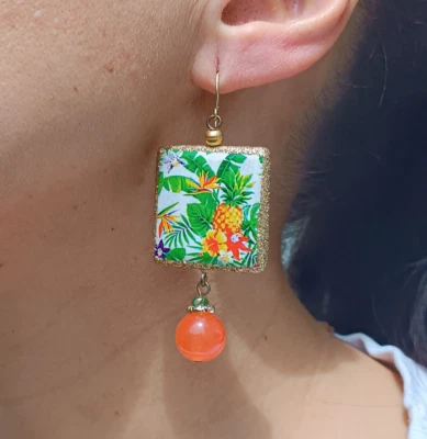 Orecchini donna pendenti colorati piastrella monachella argento agata naturale - Immagine 1 di 4