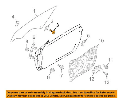 Perno de vidrio para puerta cupé HYUNDAI OEM 10-16 Genesis 824242M000 Foto 1 de 2