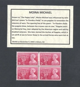 #977 - MOINA MICHAEL 1948 - Bloque de 4 estampillas como nuevo de Estados Unidos - Imagen 1 de 1