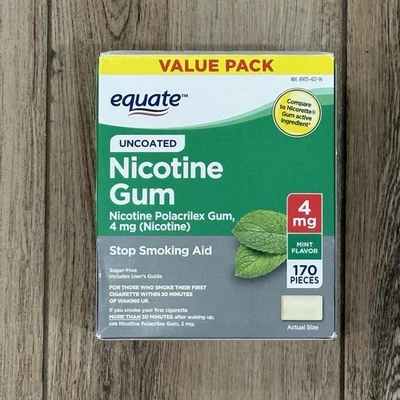 Equate Uncoated Nicotine Gum Mint 4 mg/170 Pieces Exp 05/2026 New/Sealed - Image 1 of 3