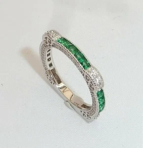 Anillo de filigrana de diamantes y esmeraldas Art Deco vintage estilo antiguo milgrain - Imagen 1 de 5