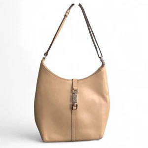 Vintage Schultertasche Handtasche 001.3875 Jackie Gg beige hellbraun Leder Logo Hobo - Bild 1 von 13