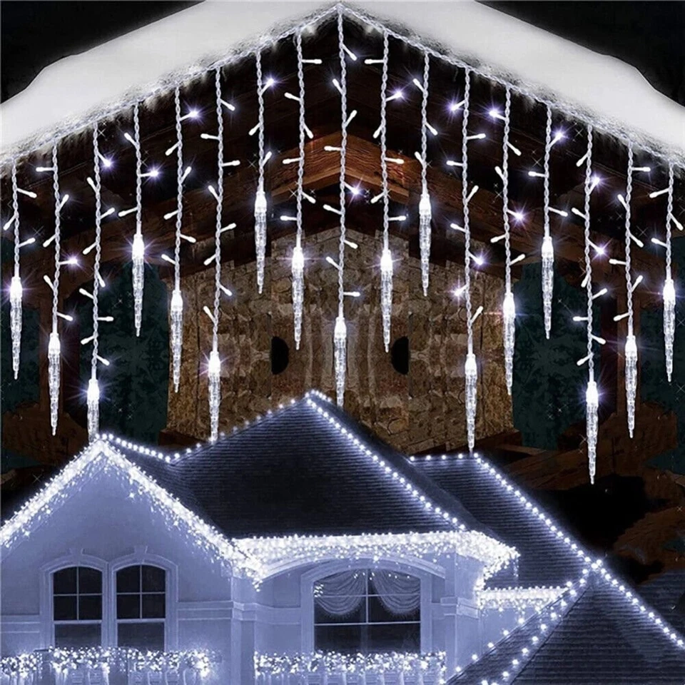 Christmas 96 LED Icicle Falling Rain Curtain Fairy String Lights Outdoor Party - Image 1 of 4