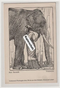 Max Bernuth  Künstlerkarte  Träumerei Elefant Frau , Verlag Heyder Berlin - Picture 1 of 2