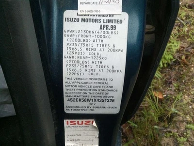 Grille Fits 98-99 ISUZU AMIGO 1240091 Foto 1 de 4