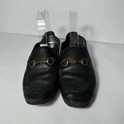 Mocasines Gucci Brixton Horsebit para mujer 38 8 EE. UU. cuero negro tacón doblado LEER Foto 1 de 4